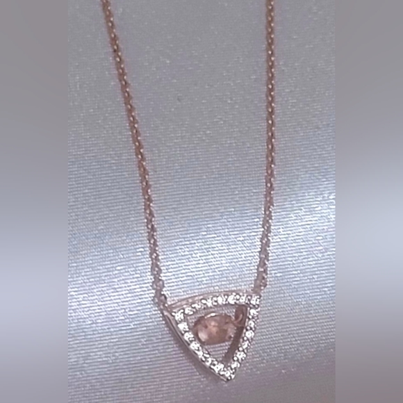 Silver 925 Rose Gold Triangle Dancing CZ Pendant Necklace - Picture 2 of 6